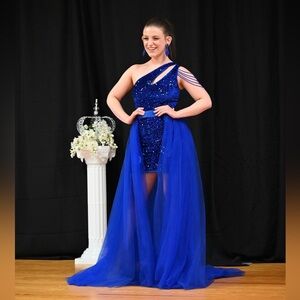 Blue Sequined Cocktail Dress and Overskirt Sz XS Fun Fashion